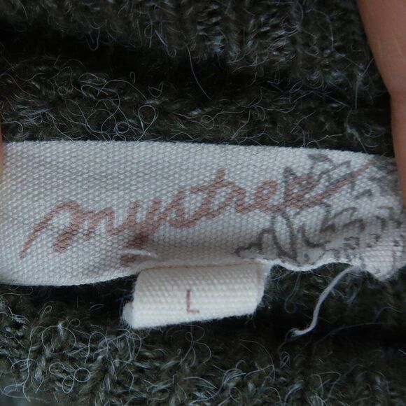 MYSTREE GREEN COLD SHOULDER LONG SLEEVE COWL NECK SWEATER SIZE LARGE - Picture 2 of 7